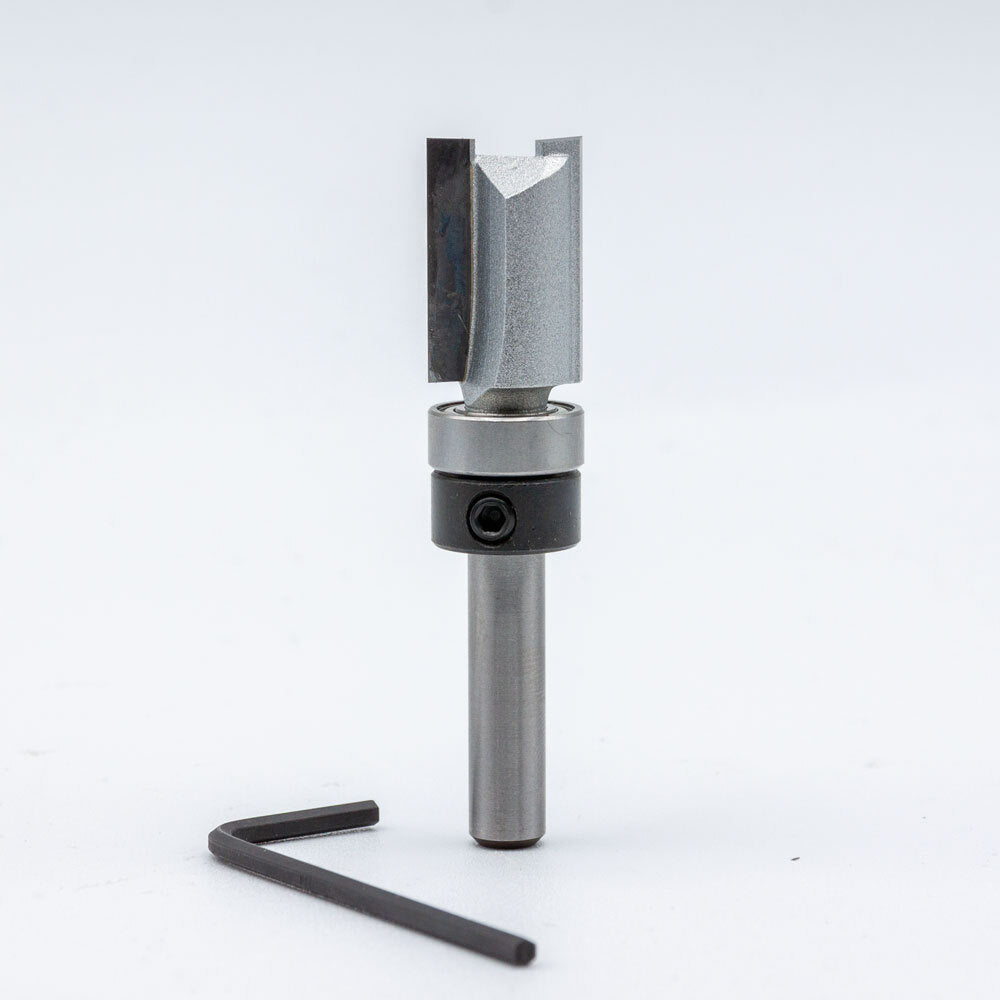 Carbide straight router bit with bearing and hex key for woodworking applications