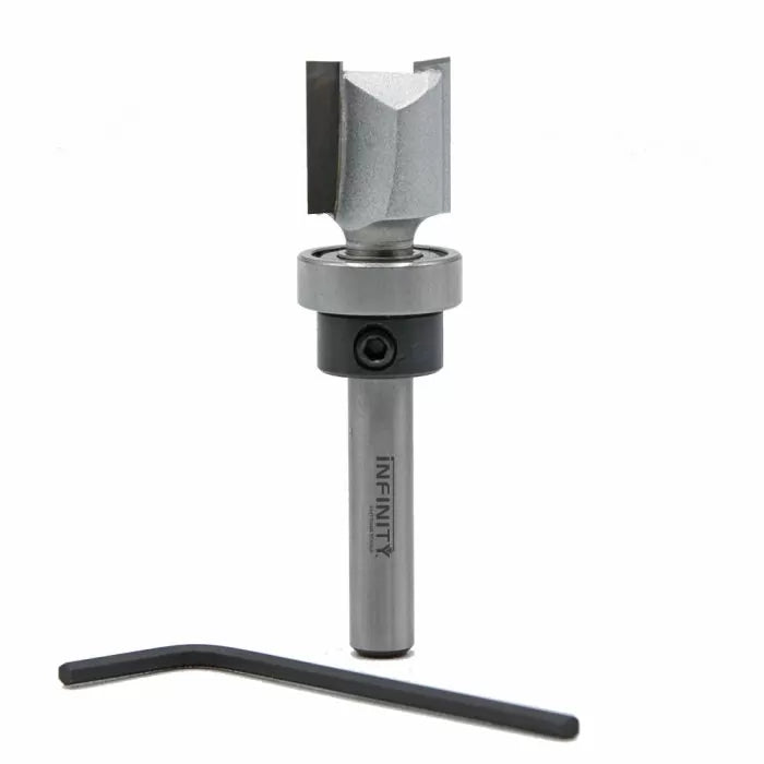 Carbide router bit with bearing guide and hex key for woodworking precision cuts