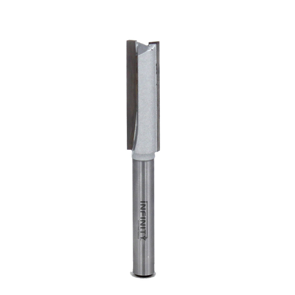 Straight flute router bit for woodworking, shown on a plain white background