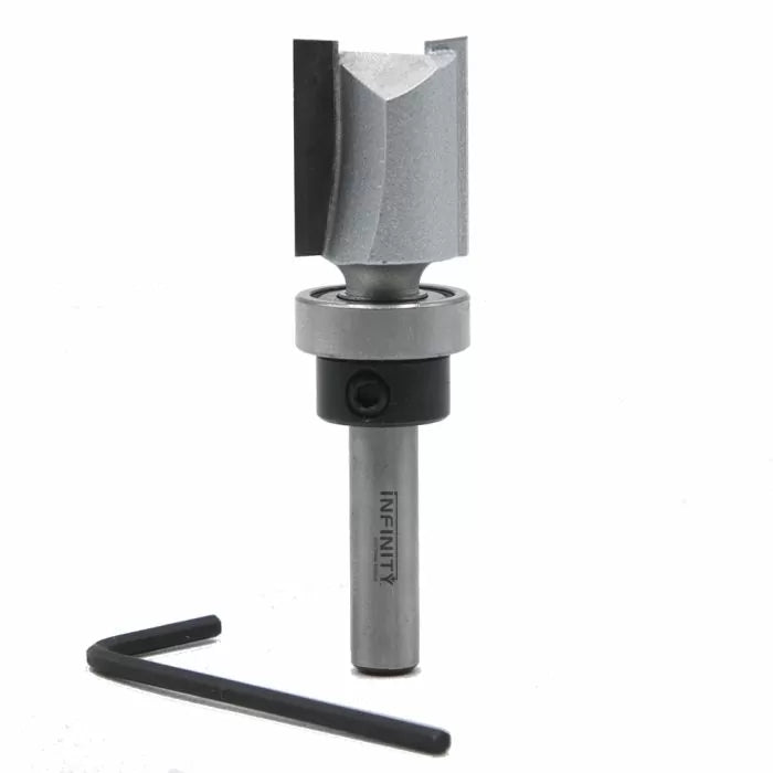 Large woodworking router bit with hex key on white background, ideal for precise joinery cuts.