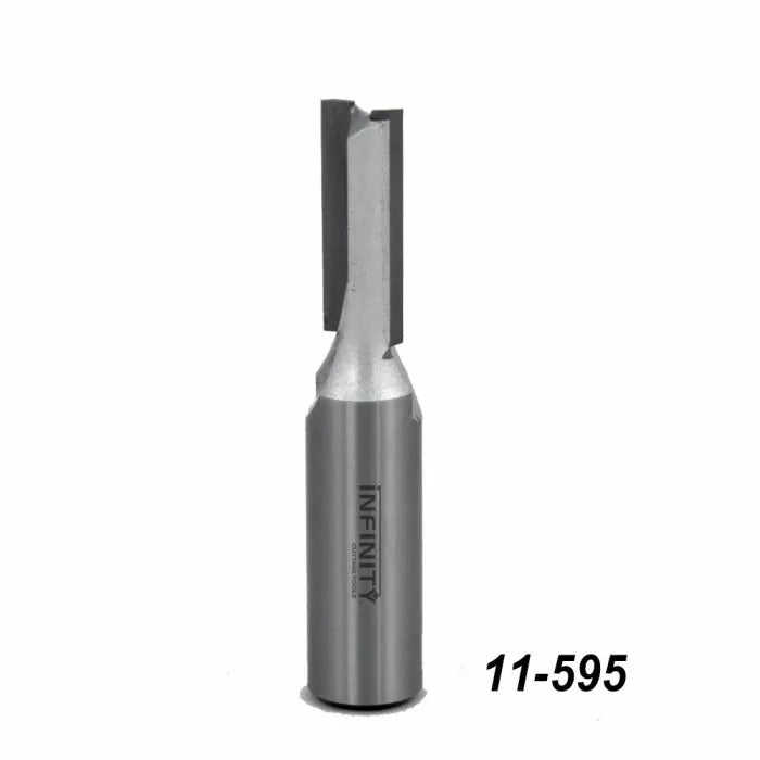 Straight router bit with carbide tip, metal body, product number 11-595, woodworking tool