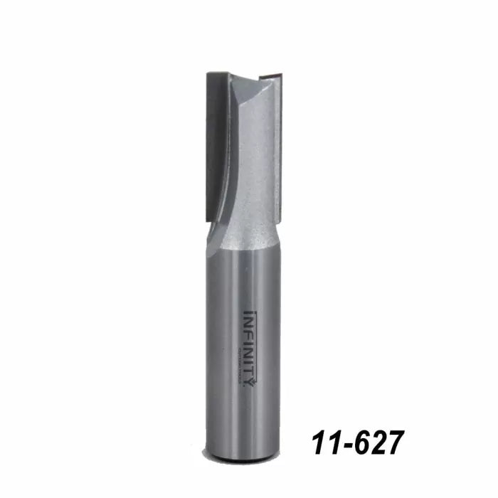 Straight carbide router bit for woodworking, Infinity 11-627, on white background