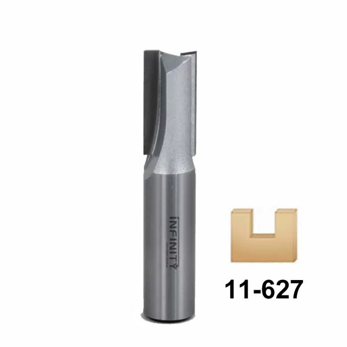 Straight router bit with cutting flutes and groove profile, woodworking tool, 11-627.
