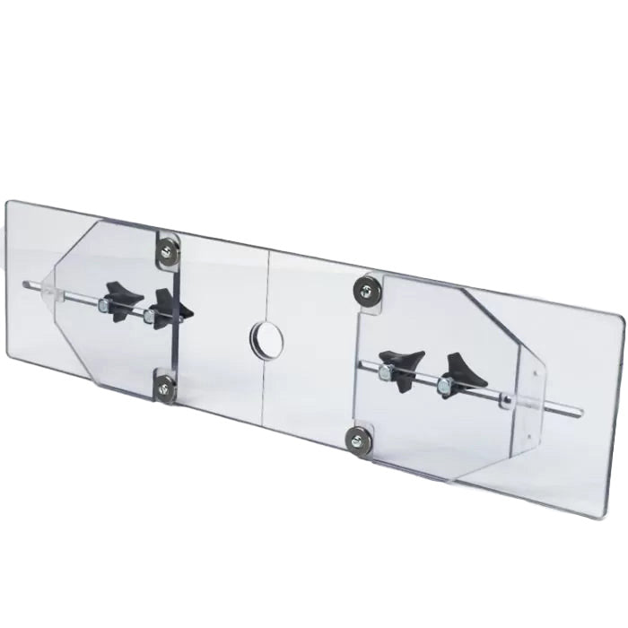 Clear acrylic router table fence with adjustable wings and center dust port