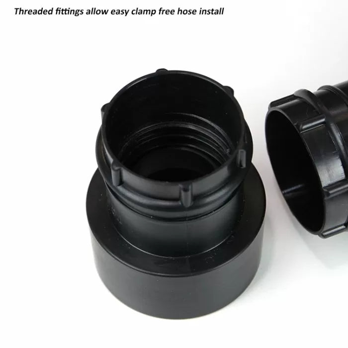 Dust collection hose threaded fittings for woodworking, clamp-free black plastic connectors