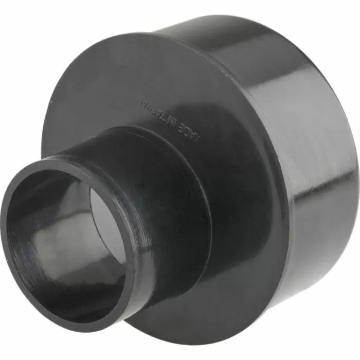 Black plastic dust collection hose adapter for woodworking tools, isolated on white background