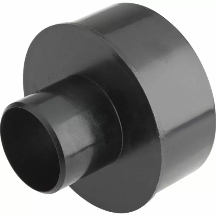 Black plastic dust collection adapter for woodworking tool hose fittings