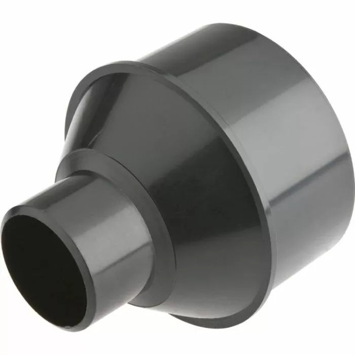 Black plastic dust collection hose adapter for woodworking tools and shop vacuums