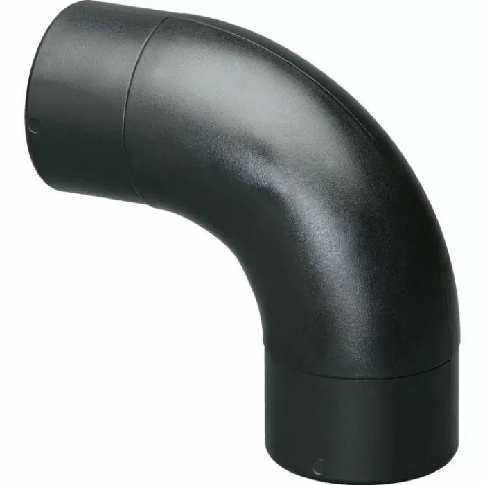 Black plastic dust collection hose elbow connector for woodworking shop vacuum systems