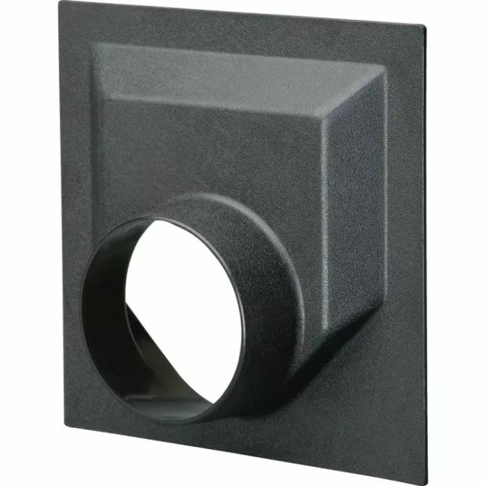 Black plastic dust collection port for woodworking router table and shop vacuum connection