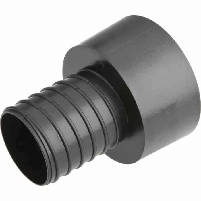 Black plastic dust collection hose adapter for woodworking shop vac or tool connection
