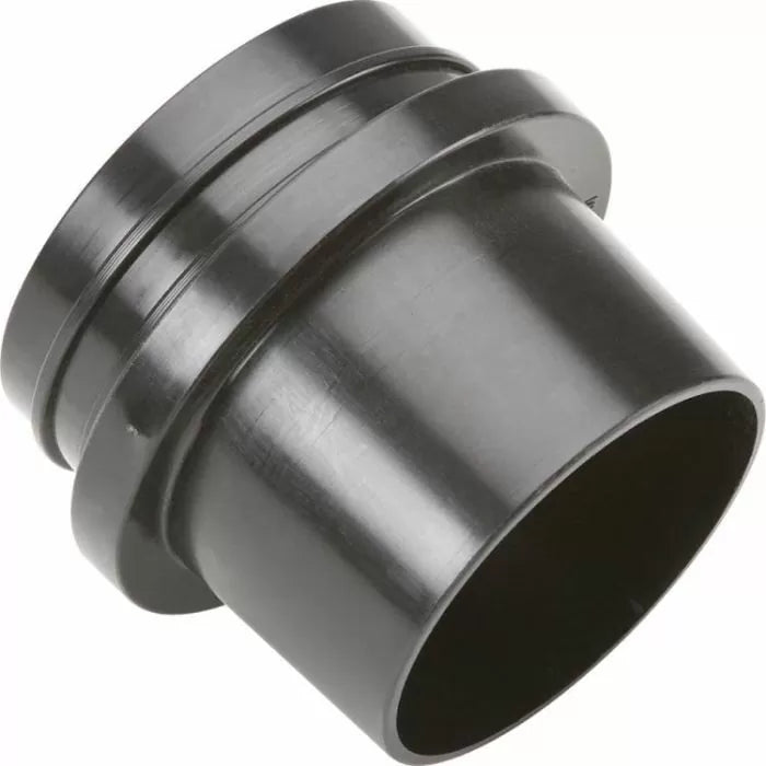 Black plastic dust collection hose adapter for woodworking tools
