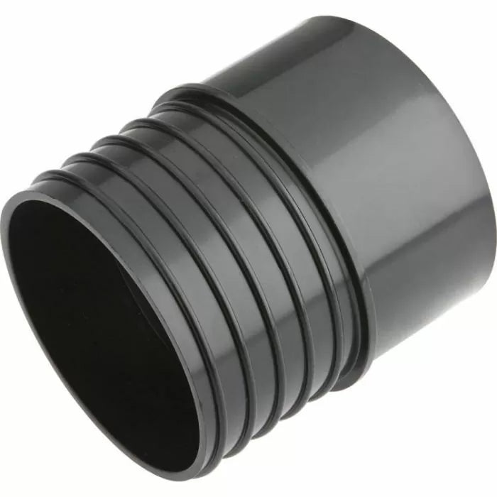 Black plastic dust collection hose adapter for woodworking tools and shop vacuums
