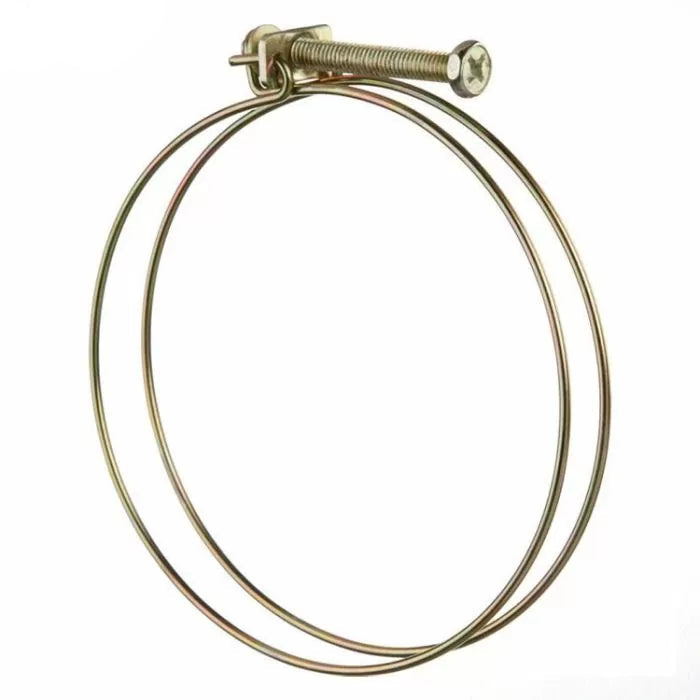 Double wire hose clamp with screw, steel, for woodworking dust collection systems
