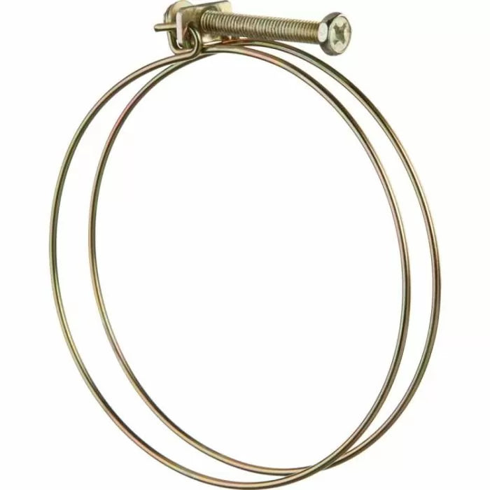 Adjustable double wire hose clamp with metal screw for woodworking dust collection systems