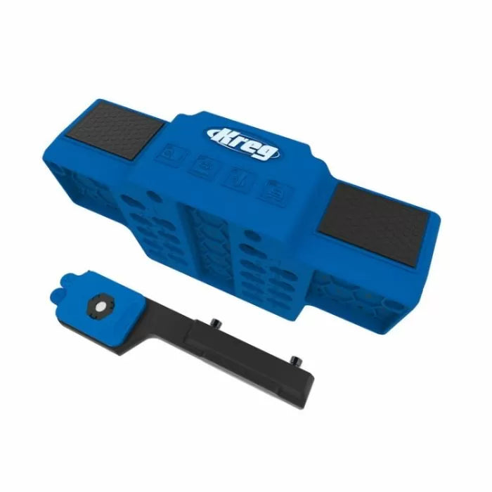 Blue pocket hole jig and drill guide for woodworking and joinery projects