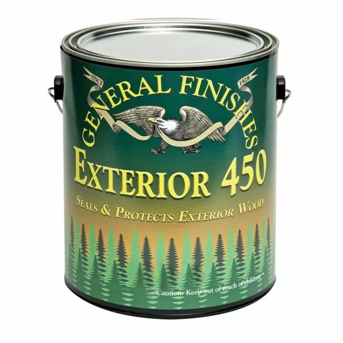 Exterior 450 wood sealer can with green label for protecting exterior wood surfaces