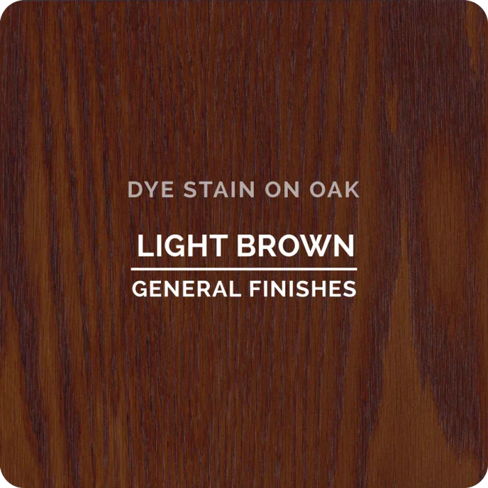 Light brown dye stain on oak wood sample with visible grain pattern.