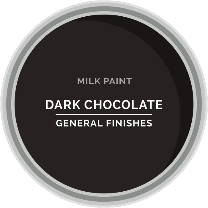 General Finishes Dark Chocolate milk paint can lid with color sample for woodworking projects
