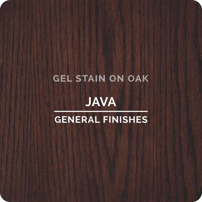 Java gel stain on oak wood sample with rich dark brown finish