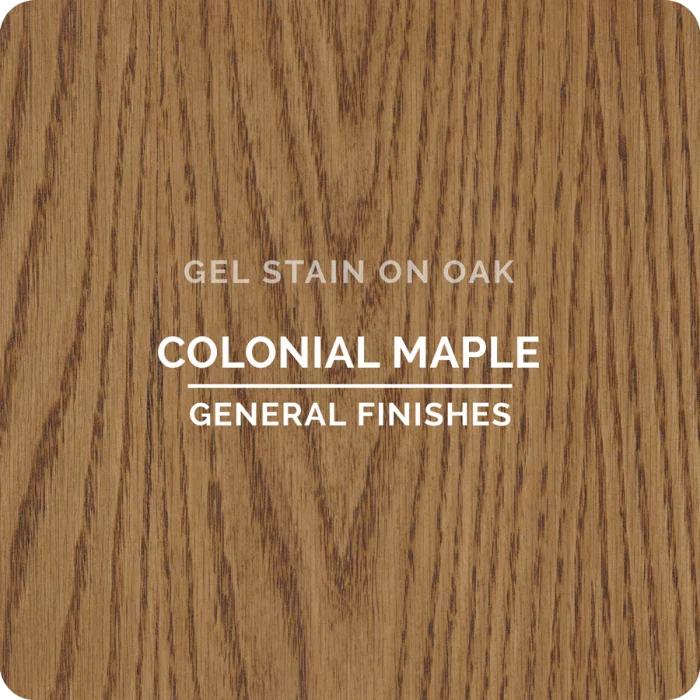 Colonial Maple gel stain sample on oak wood, natural wood grain finish