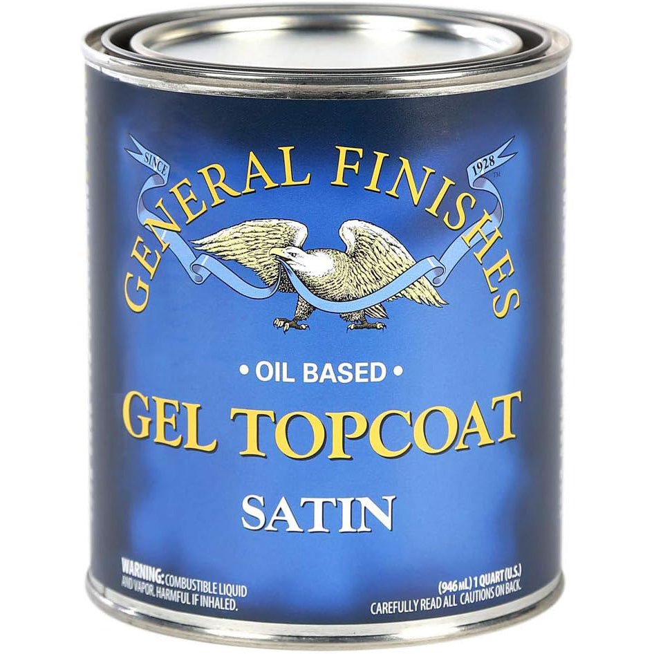 Oil based satin gel topcoat can for woodworking finishes