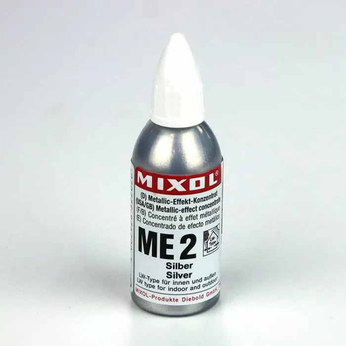 Mixol ME2 silver metallic-effect concentrate bottle for woodworking finishing projects