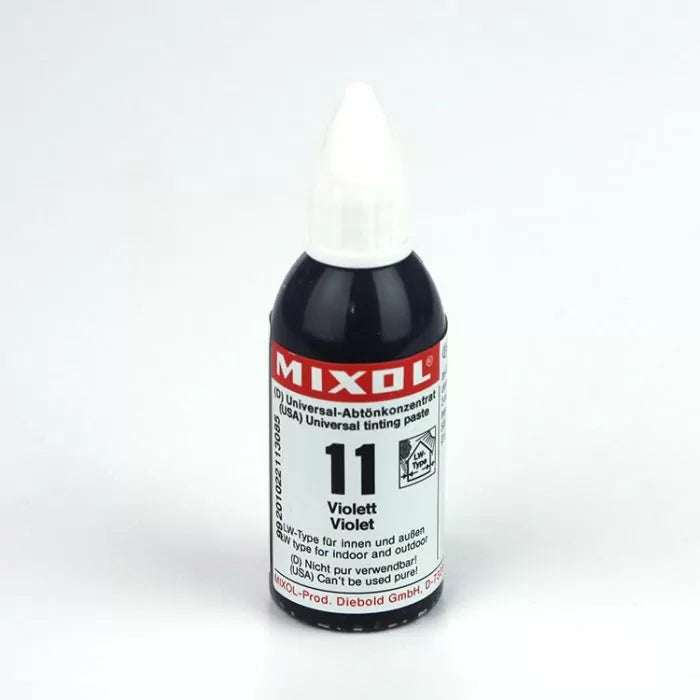 Mixol universal tinting paste bottle, violet color, for woodworking finishes