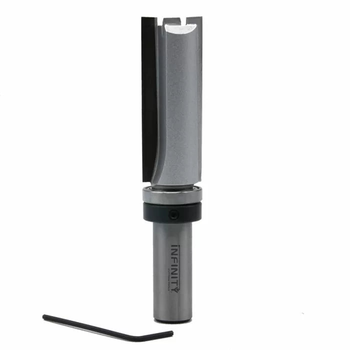 Straight router bit with bearing guide and hex key for woodworking projects