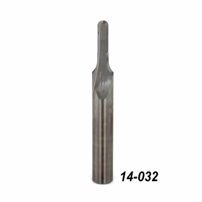 Straight carbide router bit for woodworking, labeled 14-032, on white background.