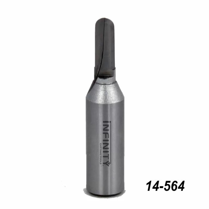 Carbide-tipped straight router bit for woodworking, part number 14-564, on white background.