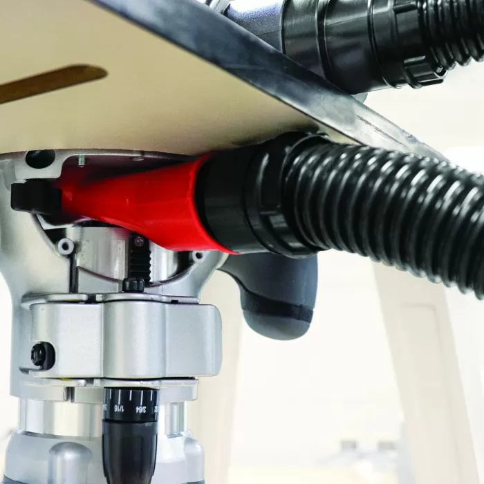 Router table dust collection system attached to a woodworking router under table