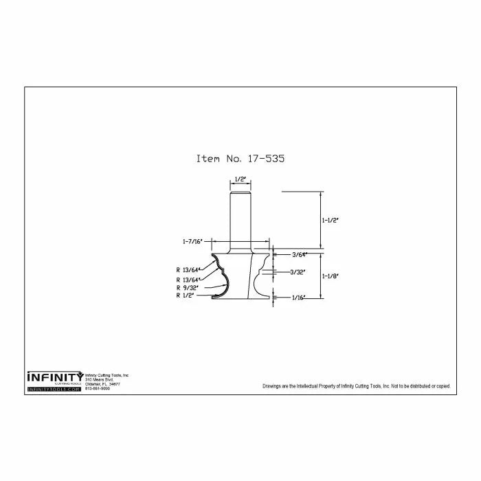 Technical drawing of woodworking router bit with dimensions and item number 17-535.