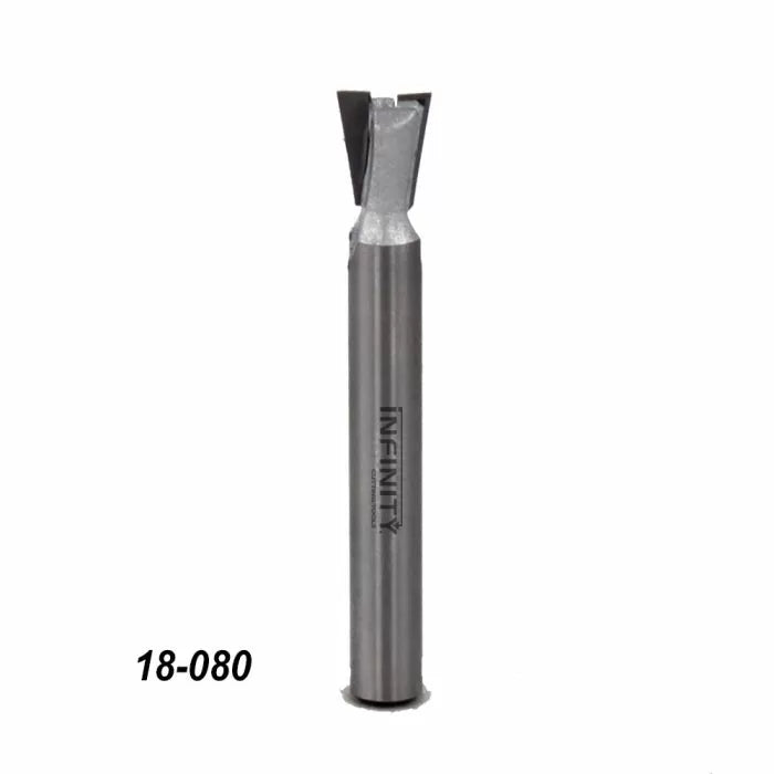 Dovetail router bit for woodworking, carbide tip, product code 18-080, isolated on white