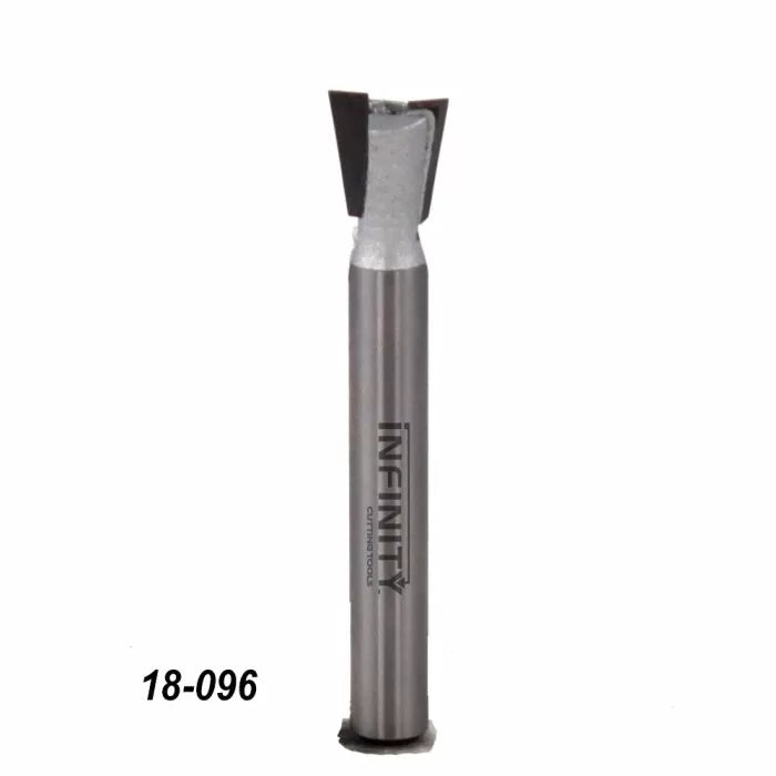 Dovetail router bit with sharp carbide tip for precise woodworking, product number 18-096