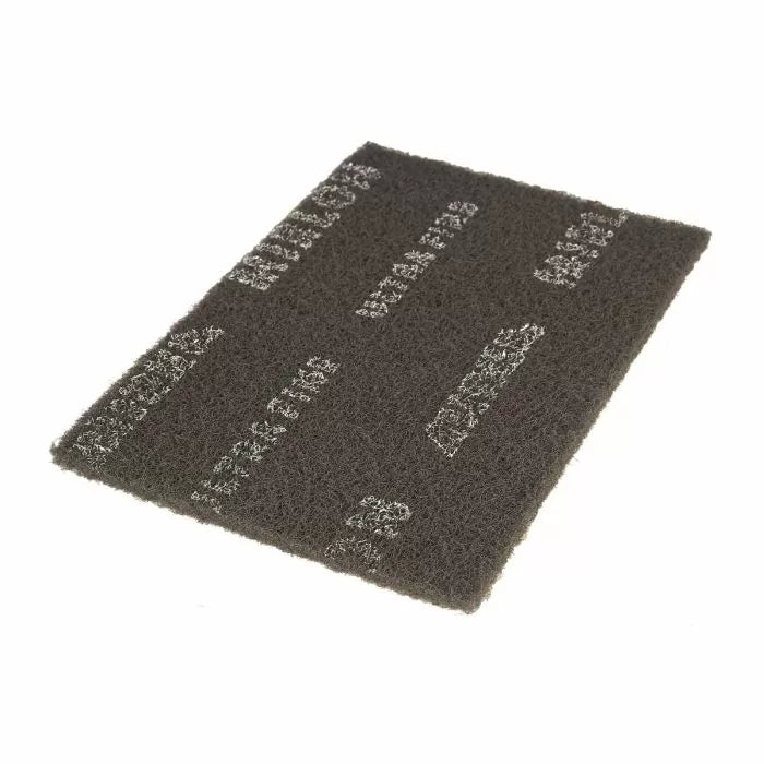 Gray abrasive sanding pad for woodworking surface preparation and finishing