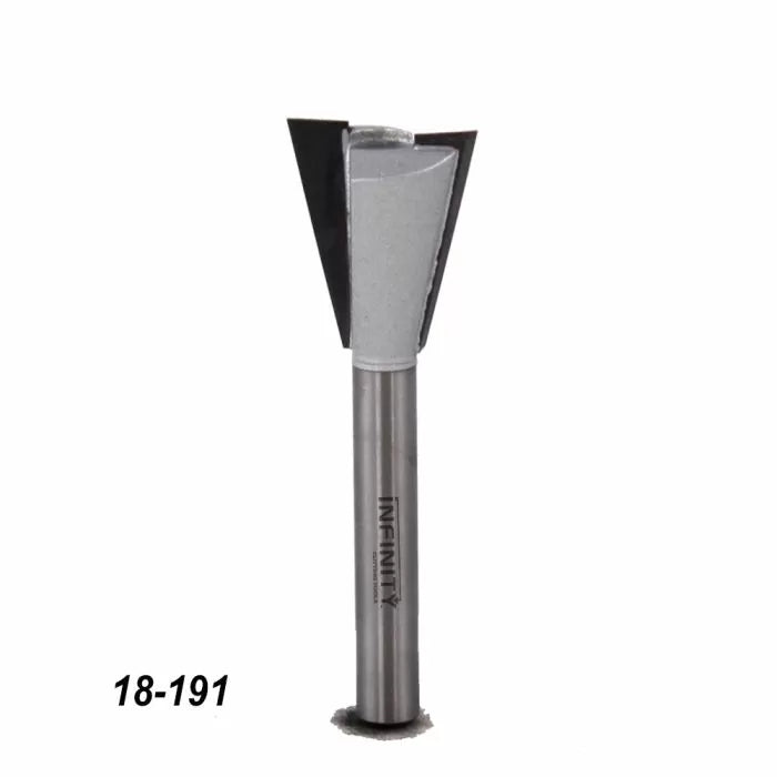 Dovetail router bit for woodworking, steel shank, sharp carbide blade, product code 18-191