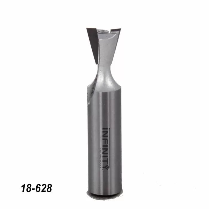 Dovetail router bit for woodworking, metal body with sharp angled cutting edges, code 18-628