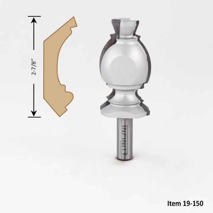 Woodworking router bit with ornate profile and 2-7/8 inch cutting height, item 19-150.
