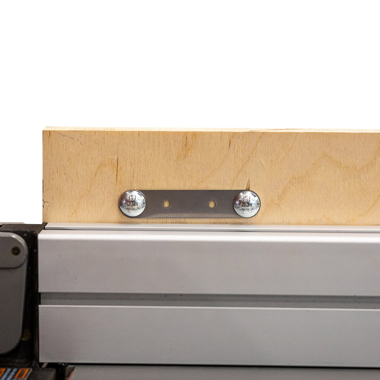 Router table fence stop with aluminum and wood components for precise woodworking setups