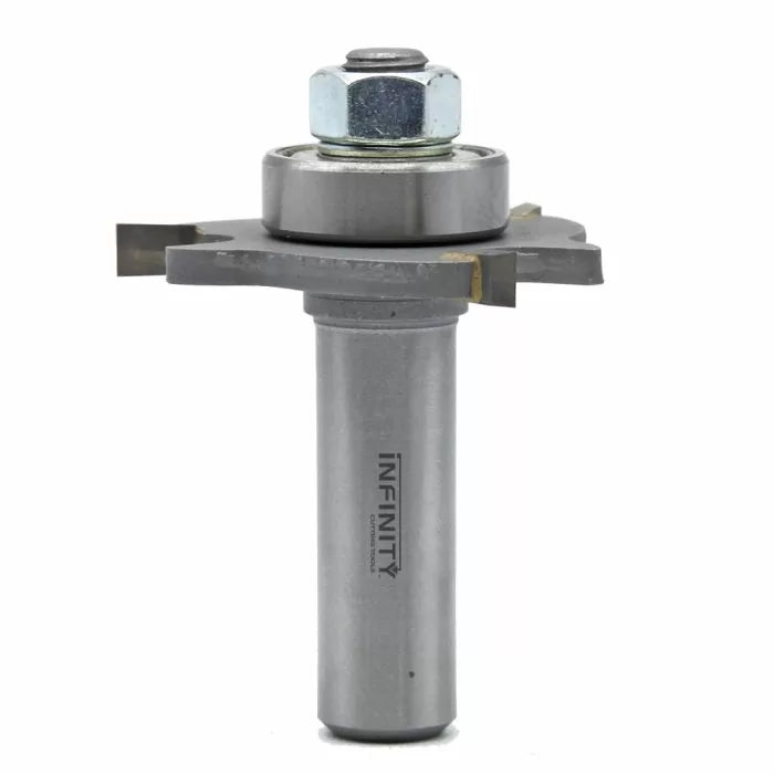 Carbide slotting router bit with bearing for woodworking on white background