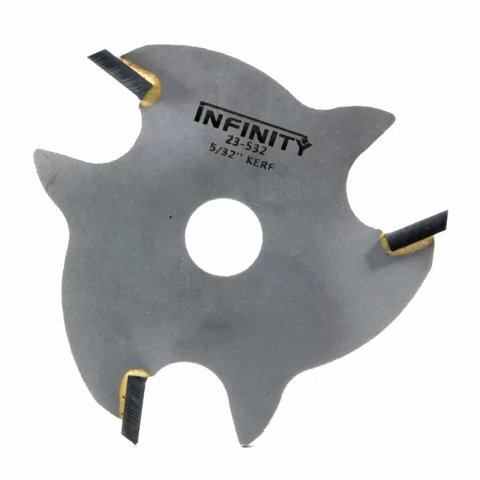 Carbide-tipped slot cutter saw blade for woodworking, 5/32 inch kerf, four teeth.