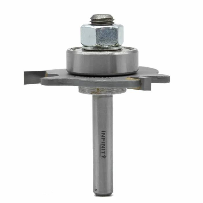 Carbide joinery router bit with bearing and cutting edges for woodworking precision
