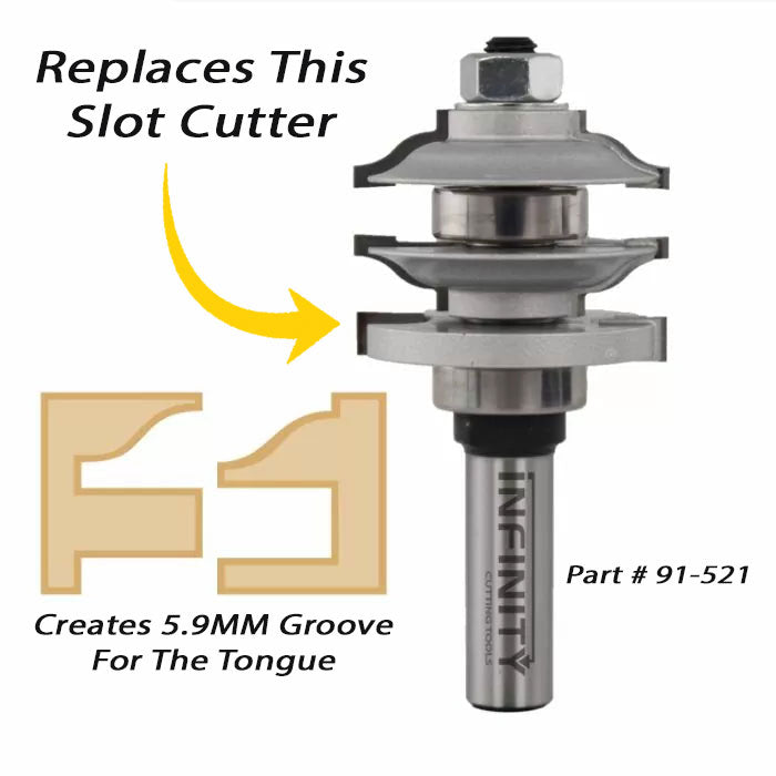 Replacement slot cutter router bit, creates 5.9mm groove for tongue, part 91-521.