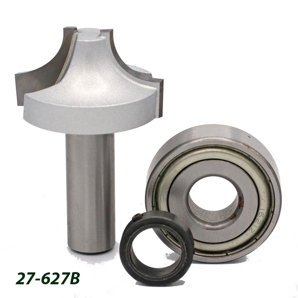 Roundover router bit with ball bearing and ring, woodworking tool accessory set