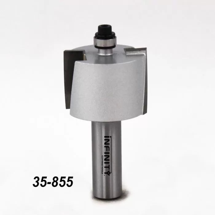 Carbide tipped router bit with bearing, labeled 35-855, for woodworking precision cuts