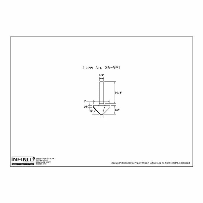 Technical drawing of 36-921 router bit with dimensions for woodworking.