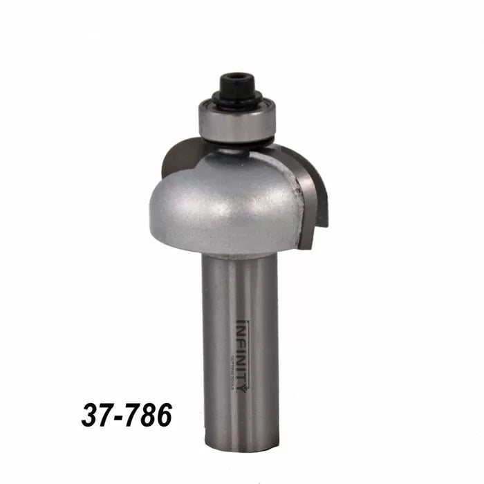 Roundover router bit with bearing, woodworking tool, labeled 37-786 on white background
