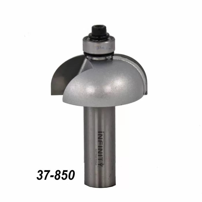 Half round router bit with bearing, model 37-850, for woodworking edge profiling.