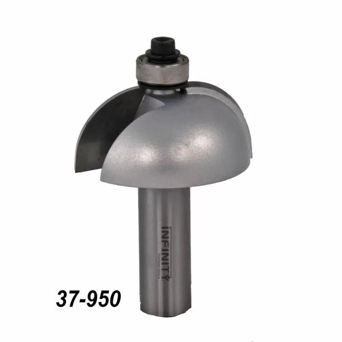Roundover router bit with bearing, model 37-950, for woodworking precision cuts